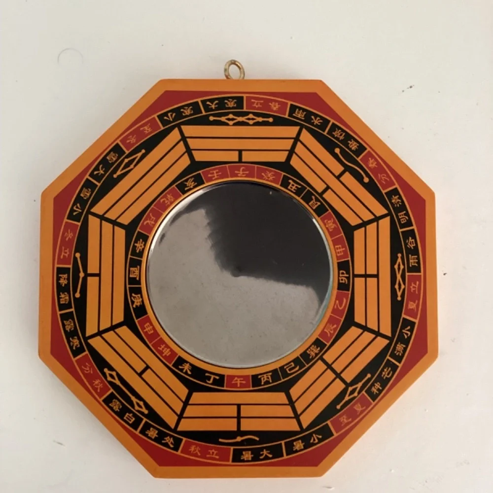 Feng Shui Mirror Traditional Chinese Culture Decor Office Orange Wood NEW